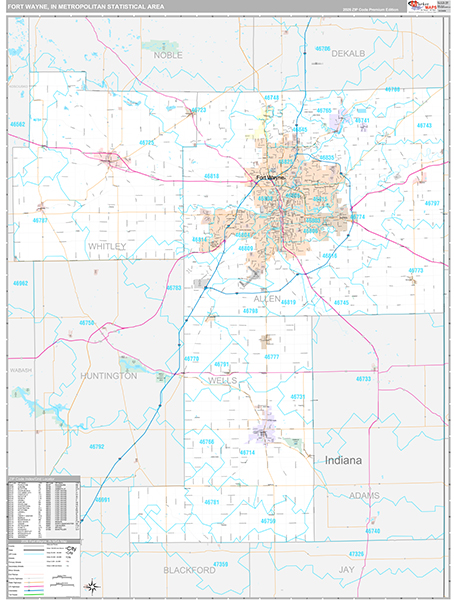Fort Wayne, IN Metro Area Wall Map